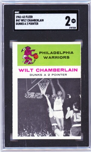 WILT CHAMBERLAIN 1961 FLEER VINTAGE ROOKIE RC DUNKS A 2 POINTER SGC HOF (POP 3)