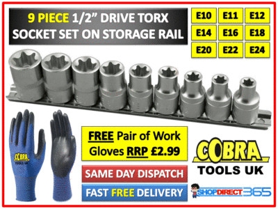 9 Stück E Star Torx Steckschlüsselsatz Buchse E10 bis E24 auf Schiene 1/2'' Steckschlüssel 4-10