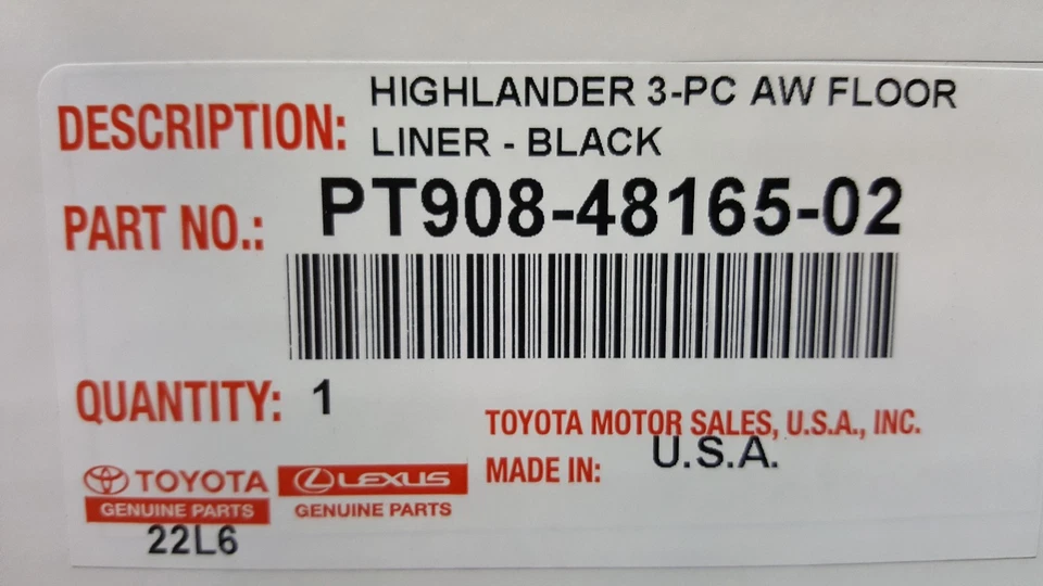 Juego de 3 revestimientos de piso originales OEM para todo tipo de clima Toyota Highlander 2014-2019 Foto 3 de 4