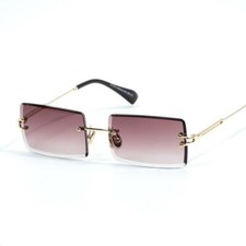 Gold Rectangle Men  s Burgundy Tint Rimless Square Vintage Classy Buff Sunglasses