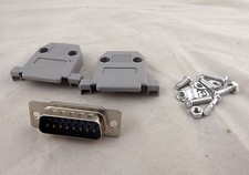 10x DB15 15 Pin 2 Rows Male D-Sub Connector  Gray Plastic Cover Hood Backshell