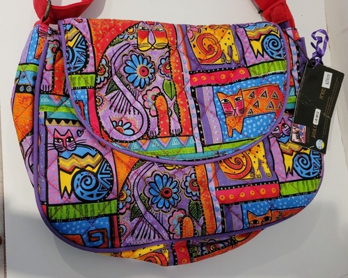 Laurel Burch Crossbody Bag~Folk Art Cats~ Quilted~ Inside Pockets~ RETIRED~NWT - Picture 2 of 8