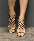 Charles Jourdan Paris Strappy Beige & Black High Heels Straw Sandals Size 7.5 — photo 1