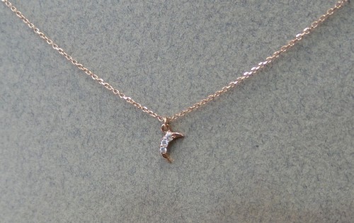 MINI CRESCENT MOON NECKLACE 14K ROSE GOLD WITH DIAMONDS 0.03CTS SI1 G COLOR - Picture 6 of 6