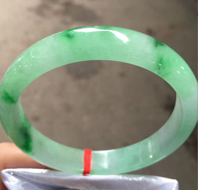 Certified Natural Rare Grade AAA Icy Green flowers Jade jadeite bracelet 54-62mm