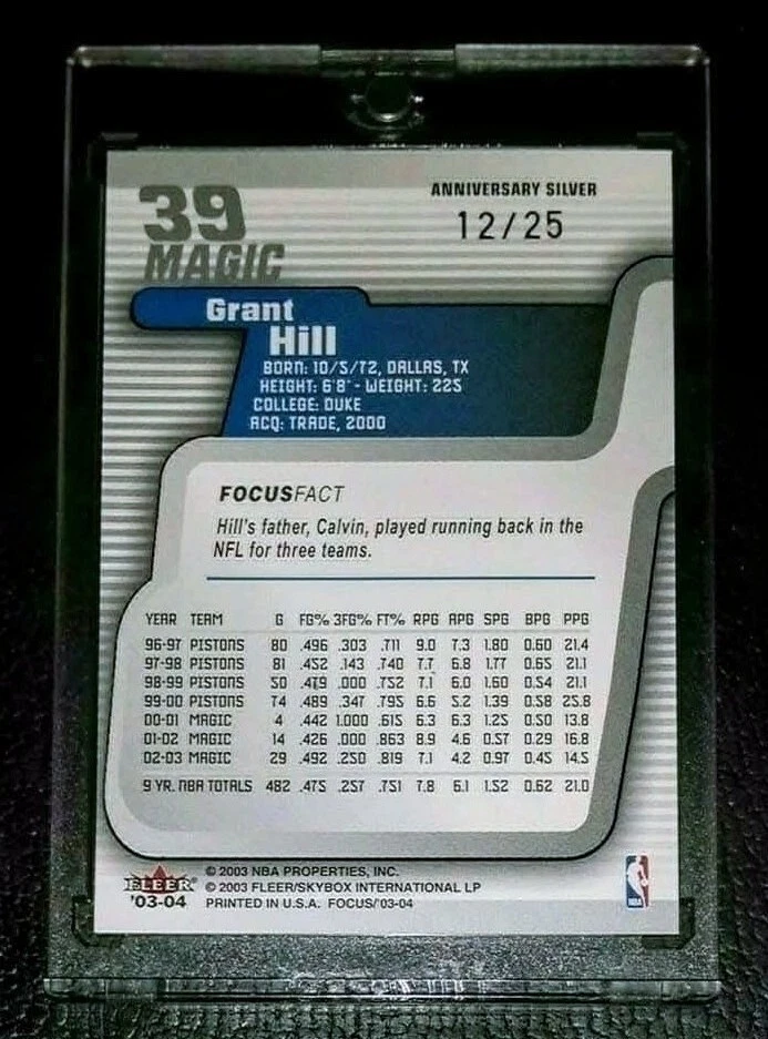 GRANT HILL 2003-04 Fleer Focus "ANNIVERSARY SILVER" SSP RARE - SER #d /25 ! - Image 2 of 3