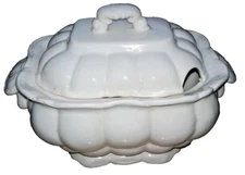 Antique 8+" X 6 1/2" White Ceramic Covered Soup Tureen