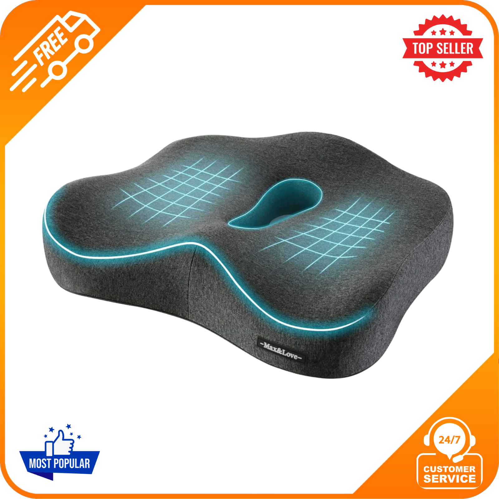 Memory Foam Seat Cushion for Back Sciatica Pain Tailbone Relief Hip Support New