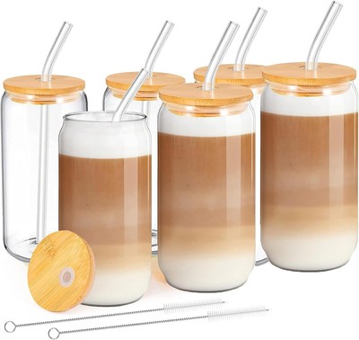 Strohhalm-Becher mit Deckel | 500ml Dosenform | Smoothie-Glas für Latte