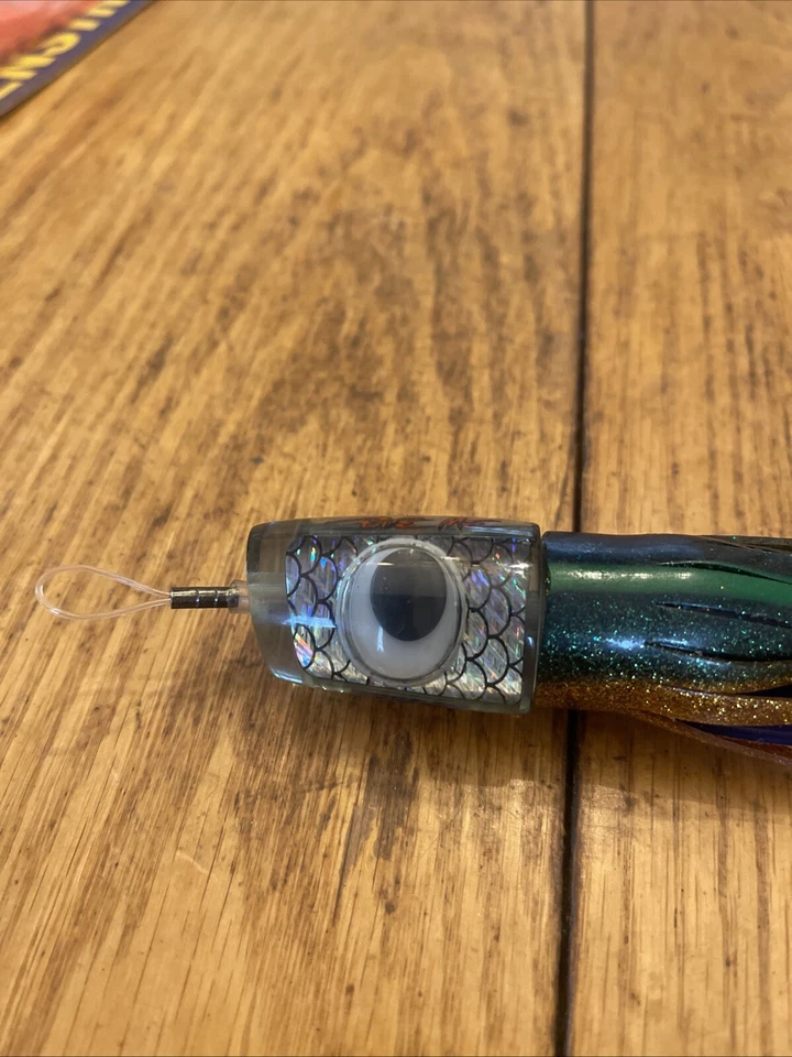 Trenza Plateada Hd Cónico Bronceado Azul Dorado SEÑUELO MARLIN Atún Teaser Muñeca Estilo Ojo 9” Foto 2 de 4