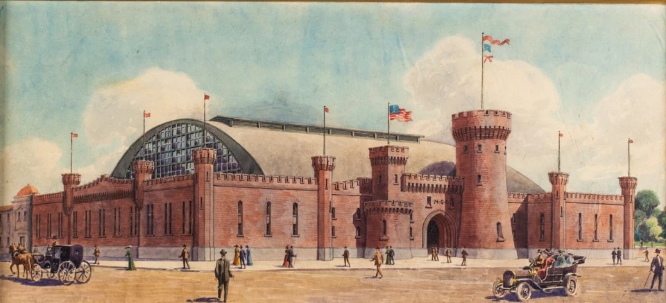 Antigua acuarela arquitectónica c.1910, Denver Nat. Guard Armory, Albert Bryan Foto 2 de 4