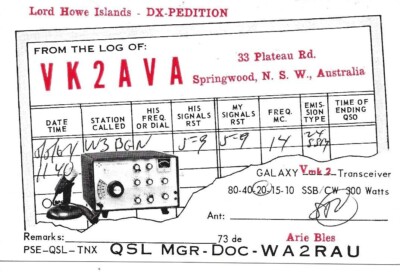 QSL 1967 Lord Howe Island    radio card