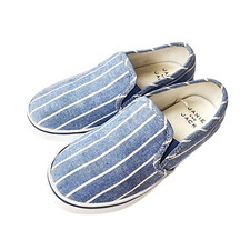 Janie Jack 11 Striped Slip On Sneakers Admiral Blue Chambray Stripe