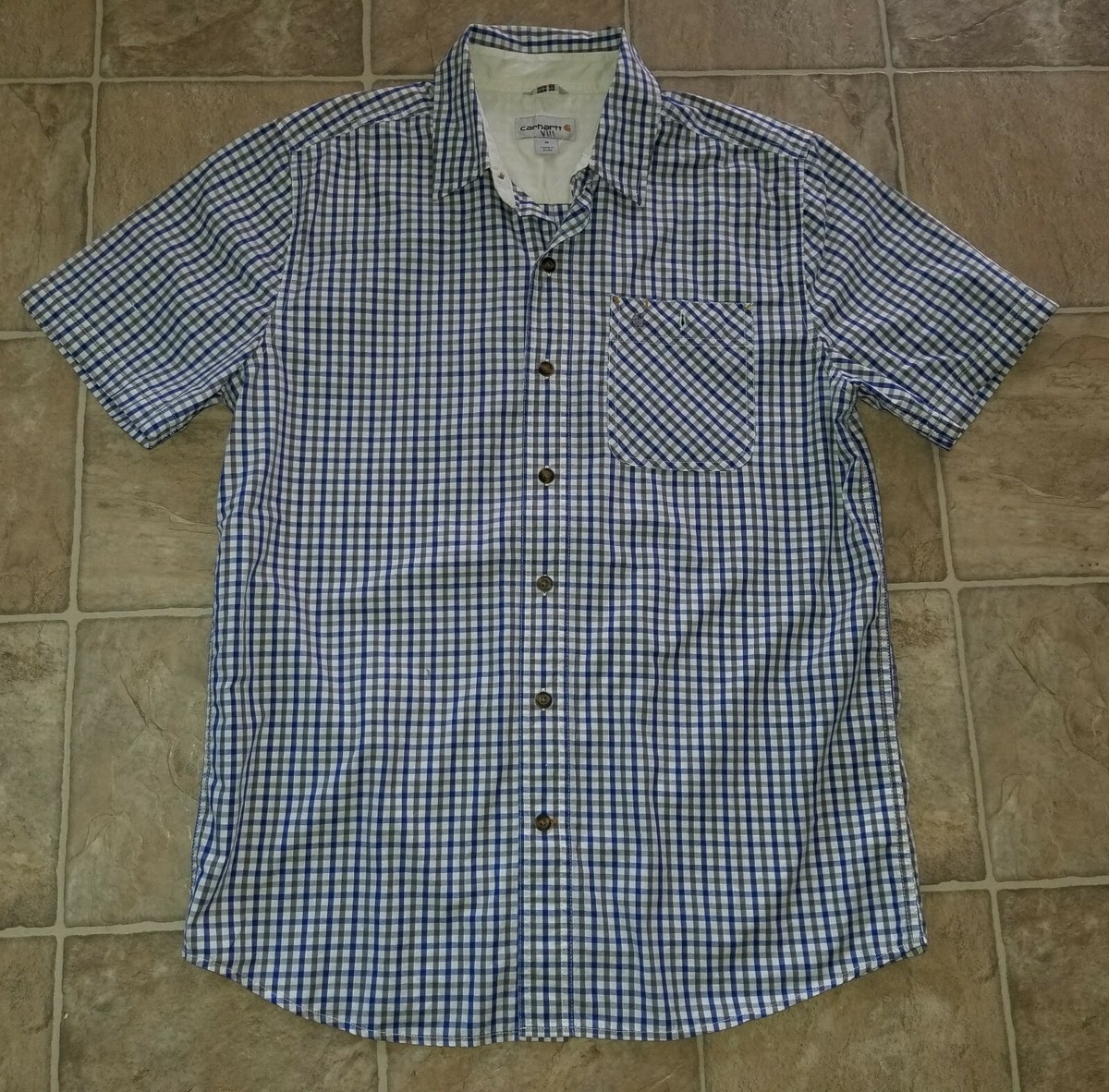 Carhartt men sz M Slim Fit Shirt ss buttons colorful plaid