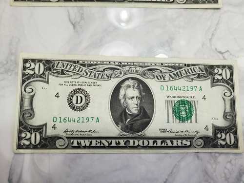 1969 $20.00 Twenty Dollar Bills 4 Notes 1969, A,B,C VERY GOOD CONDITION CRISP - Picture 5 of 7