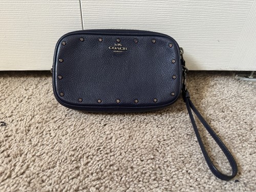COACH 38931 SADIE CRYSTAL RIVETS CLUTCH Cadet blue navy | eBay