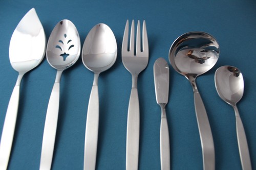 7pc Serving Tablespoon Fork Pierced Ladle Butter Pie Sugar Oneida FROSTFIRE - Picture 3 of 5