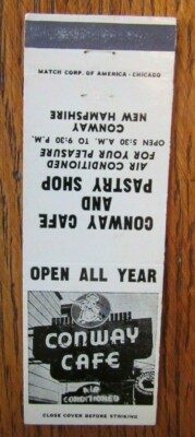 CONWAY NEW HAMPSHIRE MATCHBOOK COVER: CONWAY CAFE & PASTRY SHOP MATCHCOVER -E