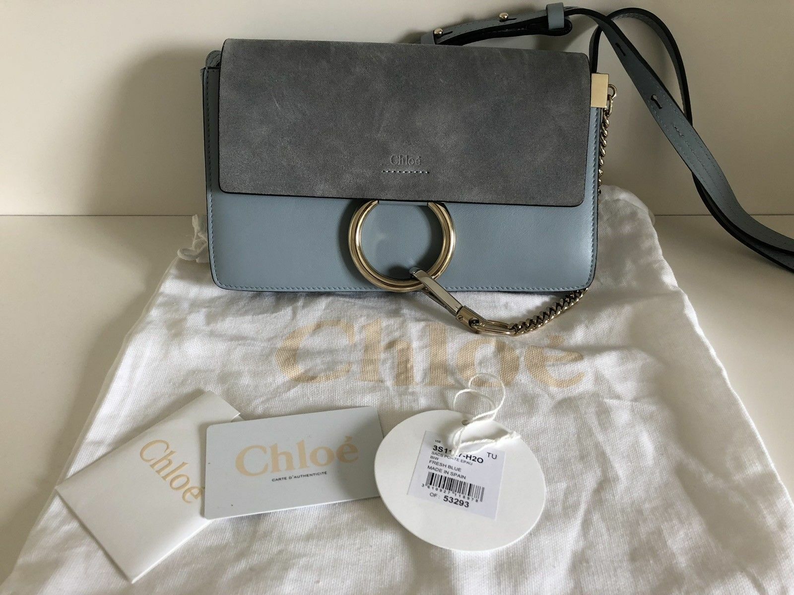 Chloé NEW CHLOE MINI FAYE HANDBAG BANDOULIERE IN BLUE LEATHER HAND BAG  ref.365245 - Joli Closet