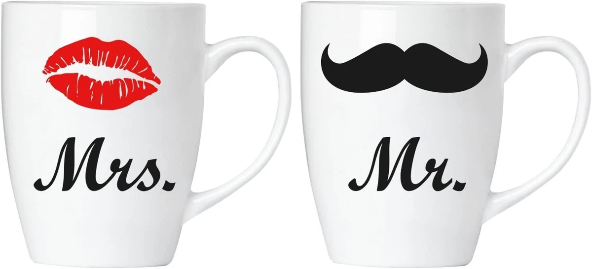 Mr & Mrs Kaffeebecher 2er Set Keramik Tassen Hochzeit Geschenk für Brautpaare