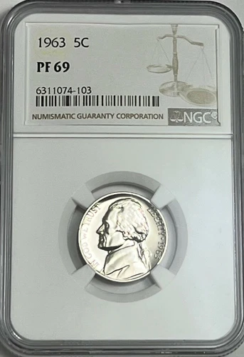 1963 NGC PF69 Proof Thomas Jefferson Nickel 5c Excellent Eye Appeal White Label