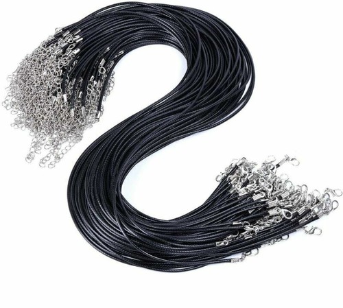 100x 1.5mm Black Woven Necklace Rope Leather Cord Stainless Steel Lobster Clasp - Picture 27 of 30