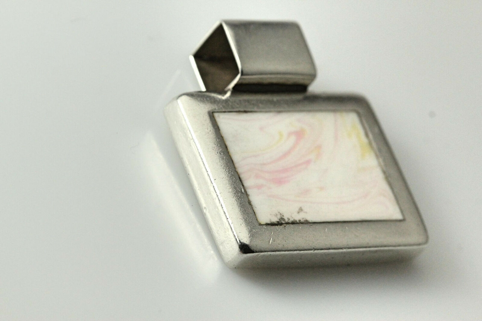 925 Sterling Silver Rectangular White & Pink Marb… - image 2