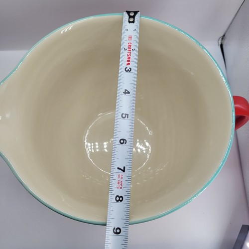 Pioneer Woman Batter Mixing Bowl Turquoise/Red Polka Dot Stoneware 2.83 QT Spout - Picture 7 of 9