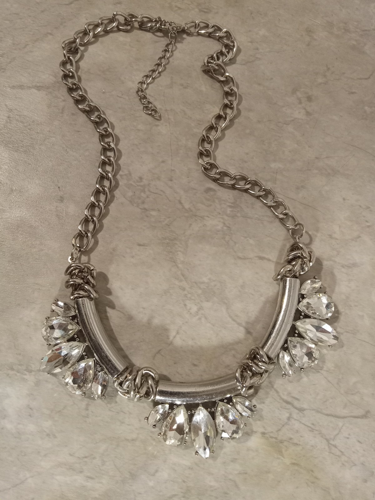 Silver Tone Rhinestone 19" Statement Necklace - image 4
