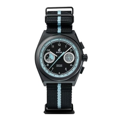 BOLDR RALLY 797 Chronograph Meca-Quarz Titanium Schwarz Blau Stoff Herren Uhr