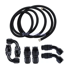 PTFE Fuel Line Hose 10 End Fittings Kit 6AN E85 Braided 20FT Black Nylon NEW