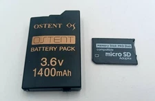 Ostent PSP 2000 / 3000 Slim 1400mah 3.6V Battery+Memory Stick Pro Duo Adapter 