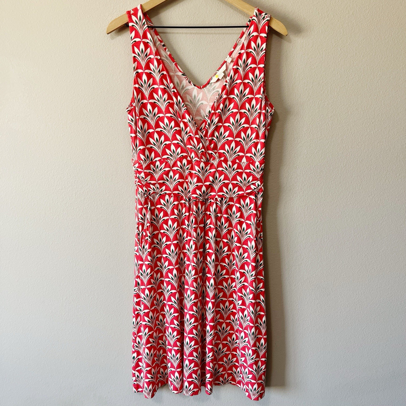 Boden Effie V-Neck Stretch Jersey Faux Wrap Sleeveless Dress Red Size 10 Pockets