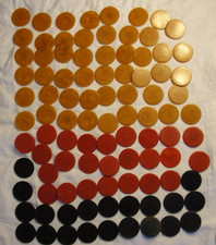 96 Bakelite Catalin Poker Chips Red Butterscotch Black blue  Stamped w/ Names