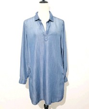 Cloth & Stone Women Chambray Tunic Dress Sz Medium Roll Tab Sleeve Anthropology 