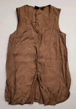 Vintage Gap Womens Sz S Brown V-Neck Linen Sl...