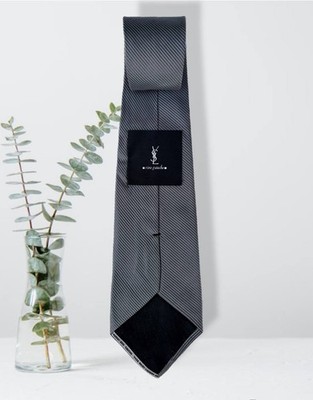 YSL Yves Saint Laurent Rive Gauch Tie Grey JACQUARD SILK Men's NECKTIE Stripes