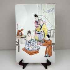 Large Chinese Famille Rose Porcelain Plaque Yue Fei Mother Tattooing His Back V2