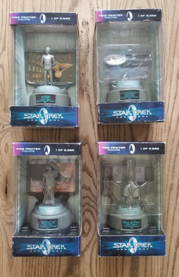Star Trek Champions Pewter Figure Lot Of 4 Enterprise Kirk Spock Bird Of Prey