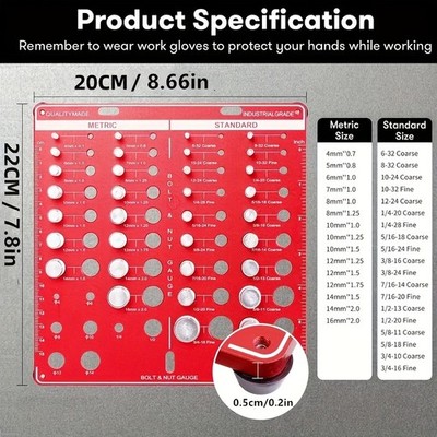 Multi-Functional Robust Quick-Install Nut and Bolt Thread Checker Measuring Tool