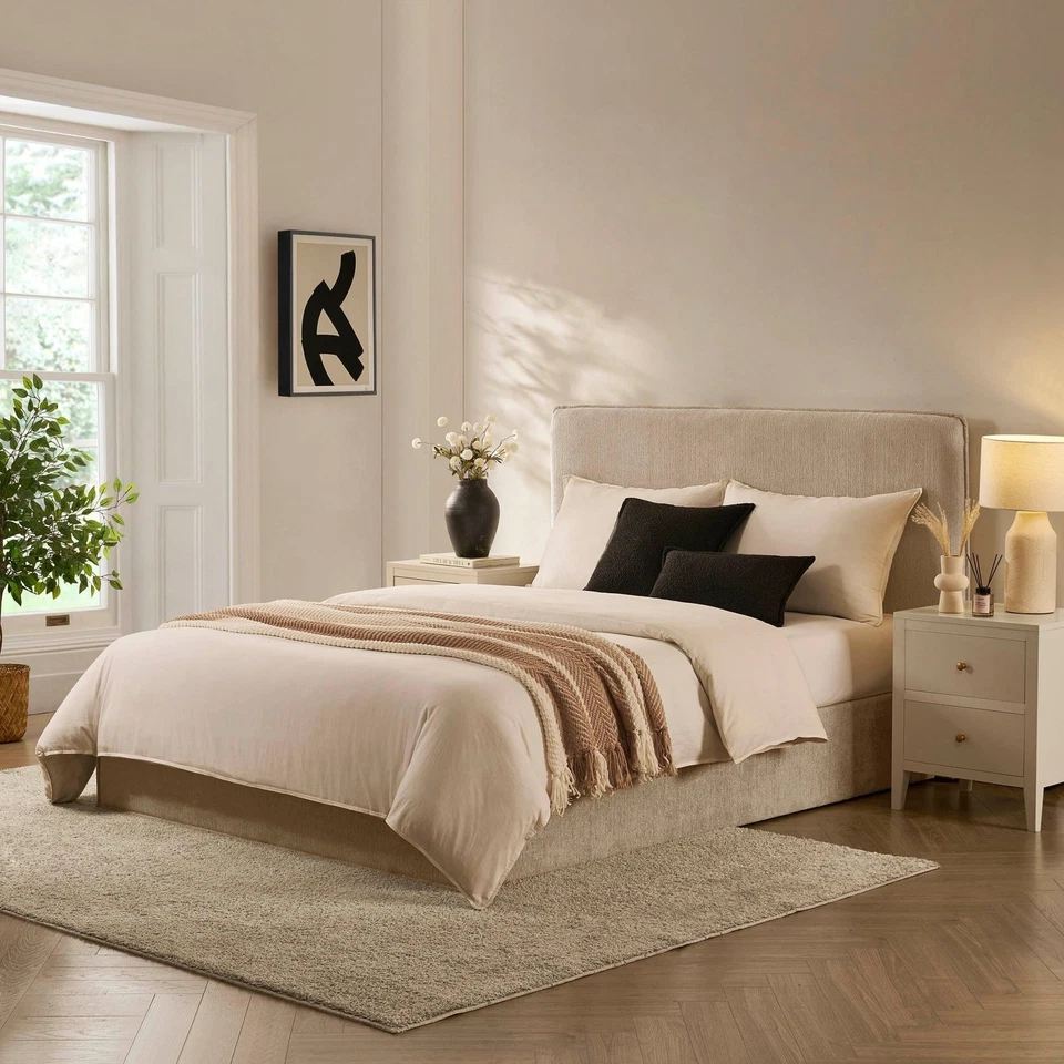 Dusk Oslo Textured Oatmeal King Size Ottoman Storage Bed RRP £369