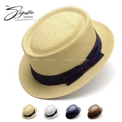 Straw Fedora Pork Pie Panama Derby Hat Summer for Beach Men Short Brim Sun Cap