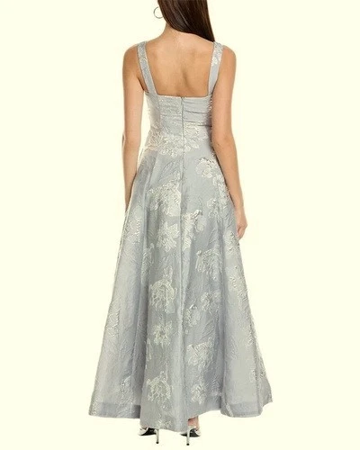 Vestido ML Monique Gris Metálico Plata Lhuillier Madeline Jacquard Talla 6 $795 Foto 2 de 2