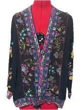 John Mark Black Colorful Embroidered Kimono Size Small