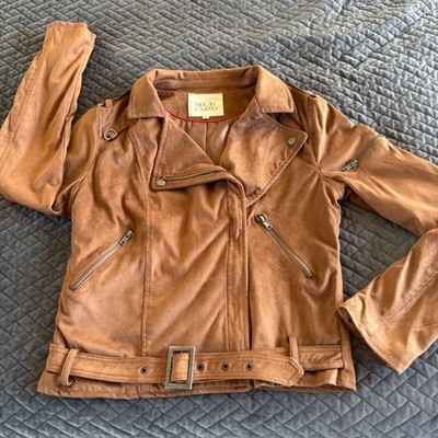 Thread & Supply Camel Faux Suede Moto Biker Jacket Brown JK9760S Y-Large