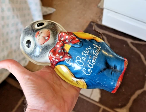 Vintage 8" Tin Toy Peter Cottontail Rabbit Bunny Figurine Mattel Easter Musicbox