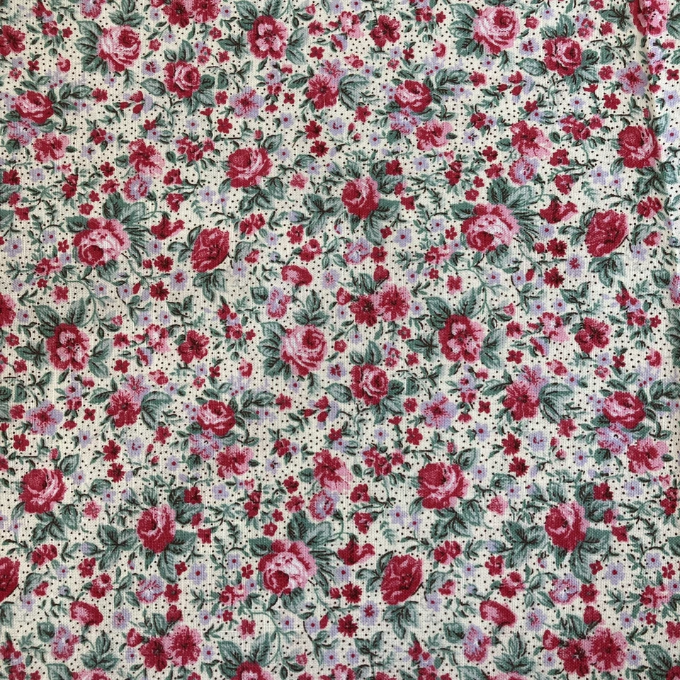 Vtg Fabric Concord Calico Pink Rose Cream background Cottagecore 1 2/3 Yard - Image 2 of 4