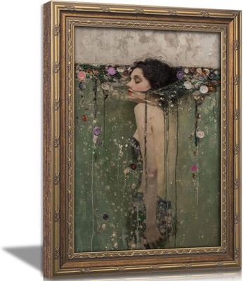 Vintage Gold Framed Ophelia Wall Art, Romantic Victorian Gothic Oil Painting Can