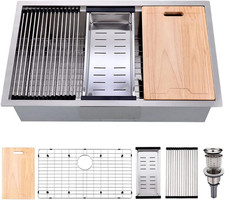 30" Undermount Stainless Steel Kitchen Sink, 16 Gauge Single Bowl, 10" Deep