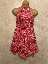 Shein Halter Top Dress. Pink, White And Red Floral. Detachable Belt. Size Medium